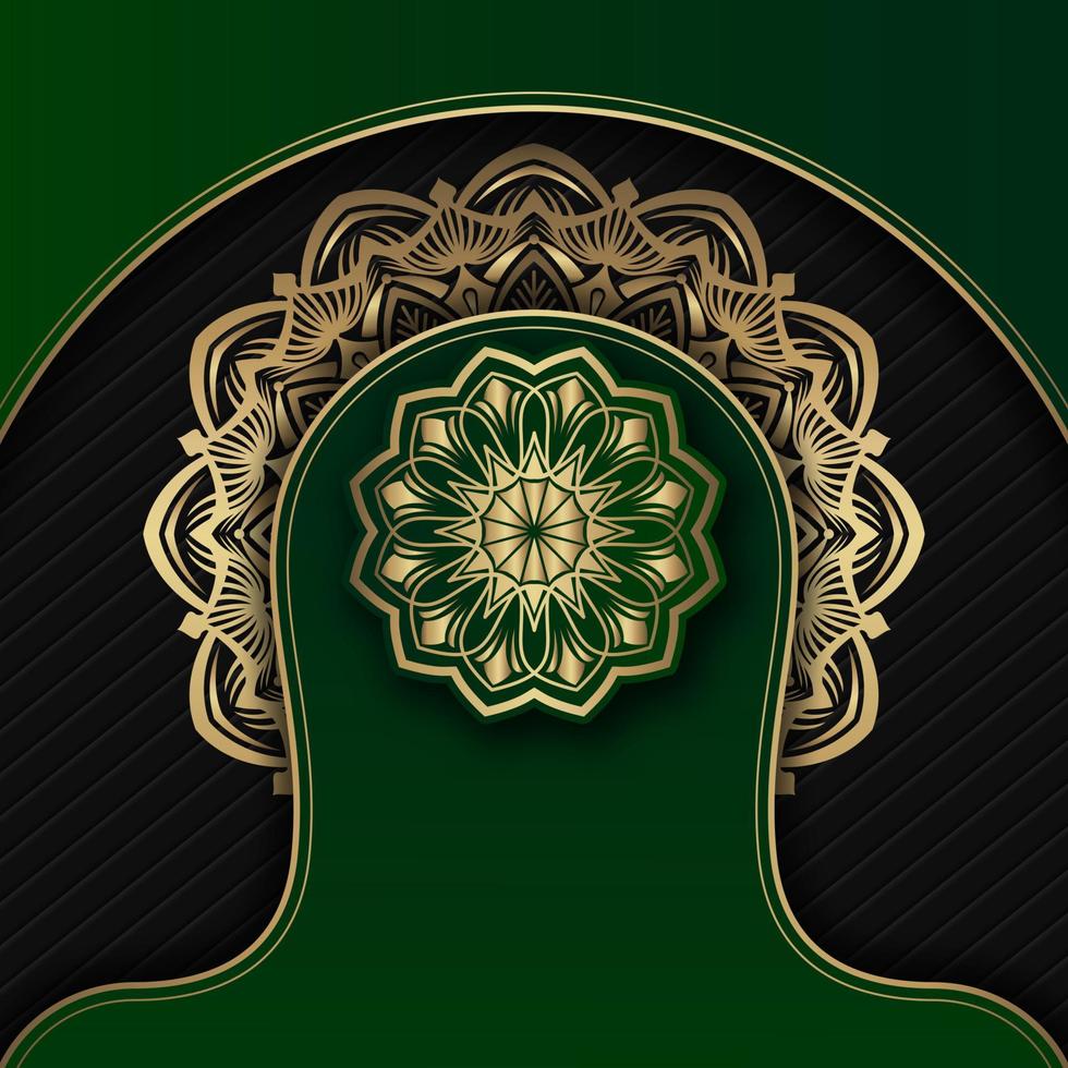 fundo de mandala de luxo, verde e dourado vetor