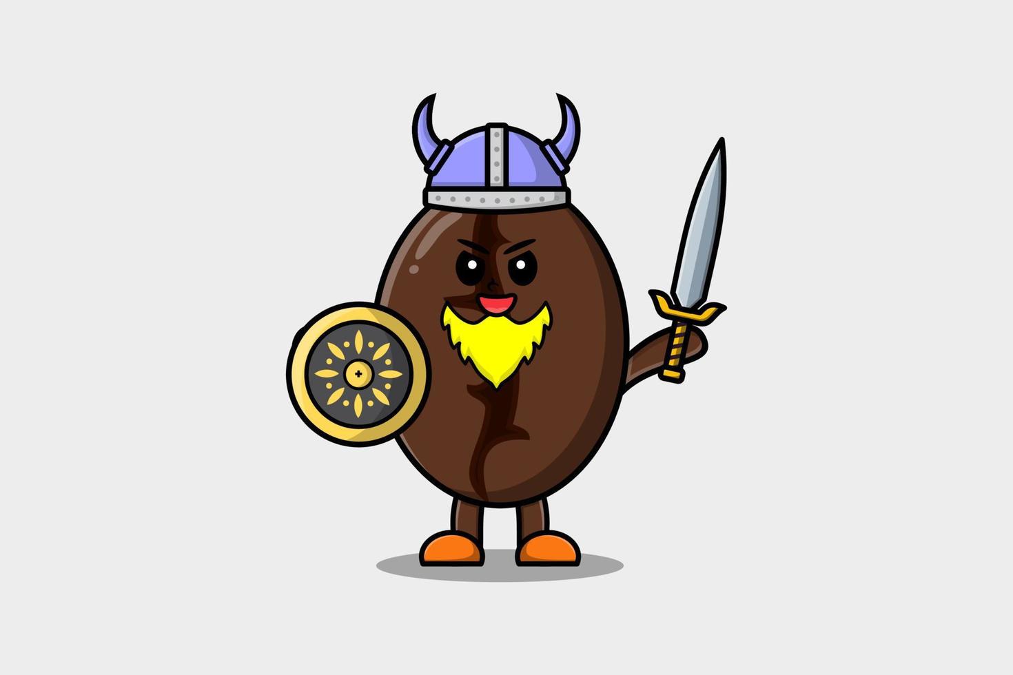 grãos de café bonitos dos desenhos animados pirata viking segura espada vetor