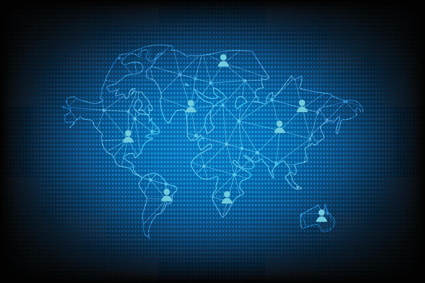 luz azul do mapa do mundo para o fundo abstrato de conexão global vetor