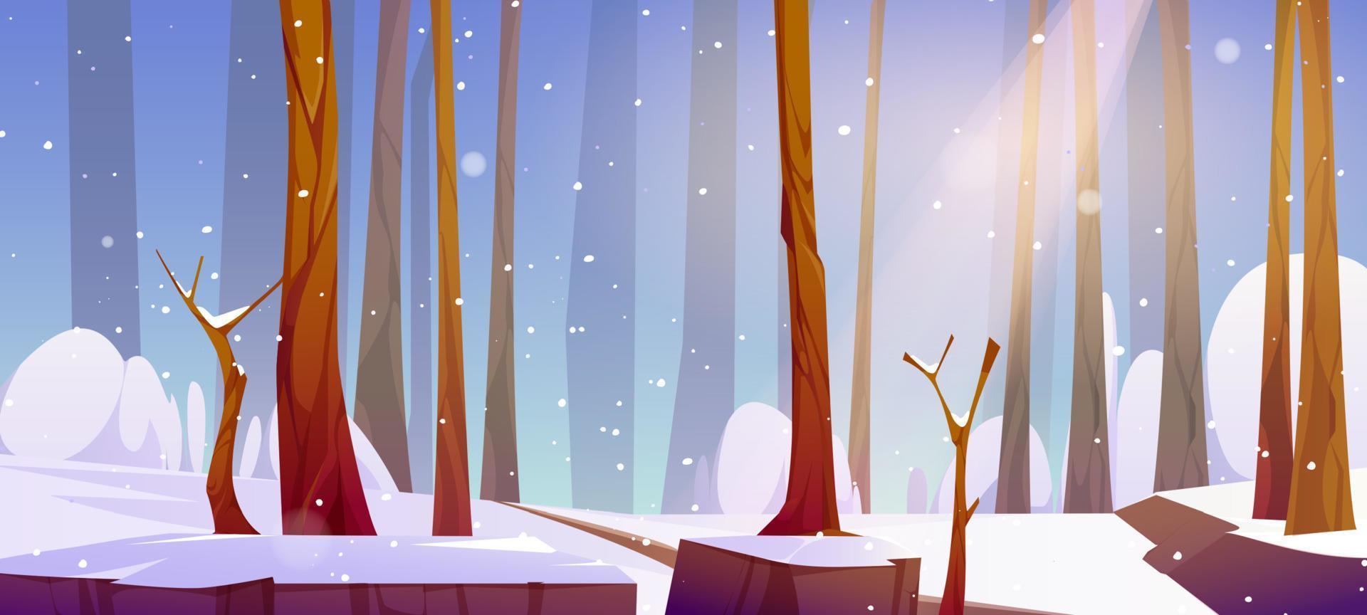 paisagem de inverno da floresta com neve vetor
