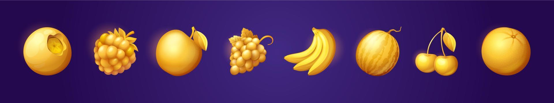 ícones de frutas de jogo de ouro para caça-níqueis de cassino. vetor