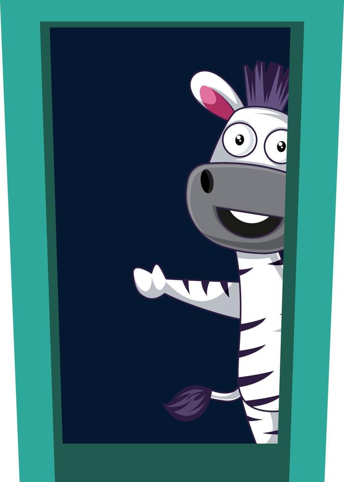 zebra na porta, ilustração, vetor em fundo branco.