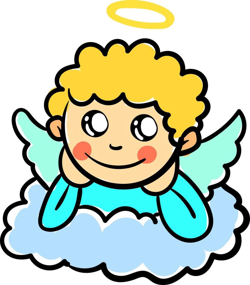 anjo na nuvem, ilustração, vetor em fundo branco