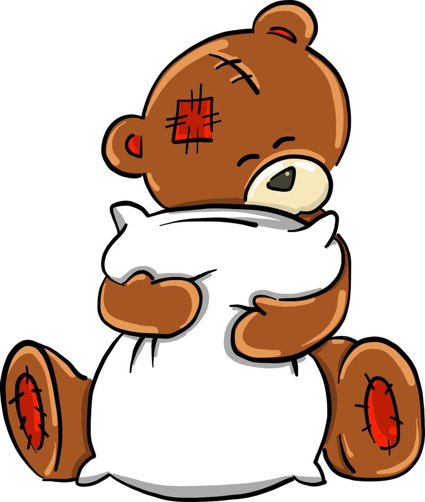 urso abraçando travesseiro, ilustração, vetor em fundo branco