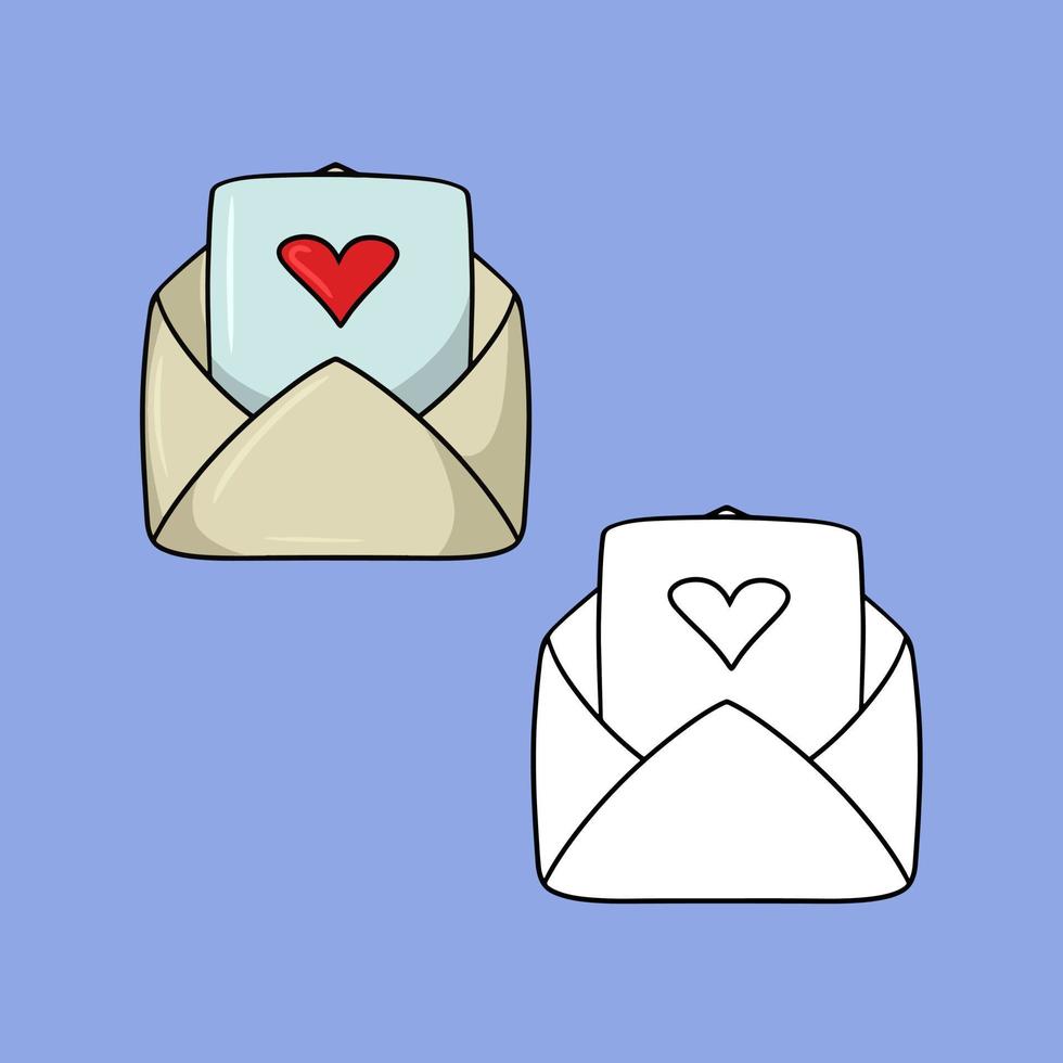 um conjunto de imagens, um envelope aberto romântico, uma carta para uma declaração de amor, uma ilustração vetorial em estilo cartoon em um fundo colorido vetor