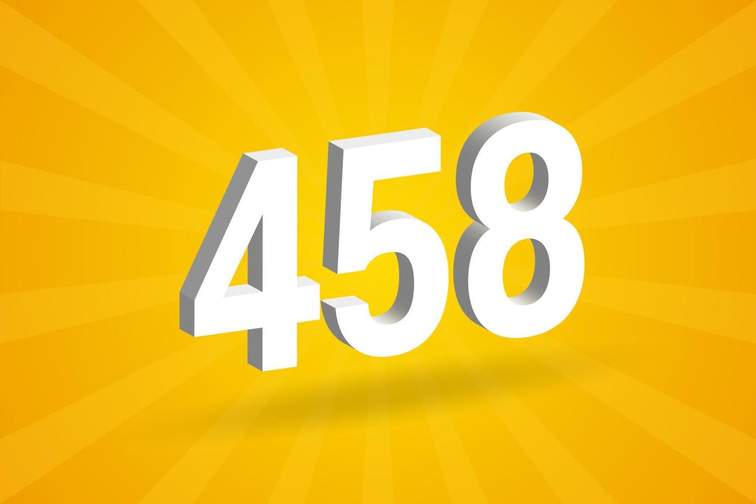 alfabeto da fonte do número 3D 458. branco 3d número 458 com fundo amarelo vetor