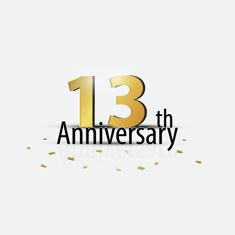 celebração de aniversário de 13 anos de ouro logotipo elegante fundo branco vetor