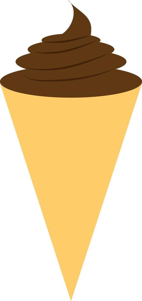 sorvete de chocolate em cone, ilustração, vetor, sobre um fundo branco. vetor