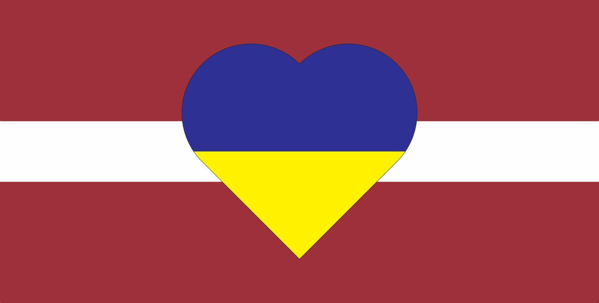um coração pintado nas cores da bandeira da ucrânia na bandeira da letônia. ilustração de um coração azul e amarelo no símbolo nacional. vetor