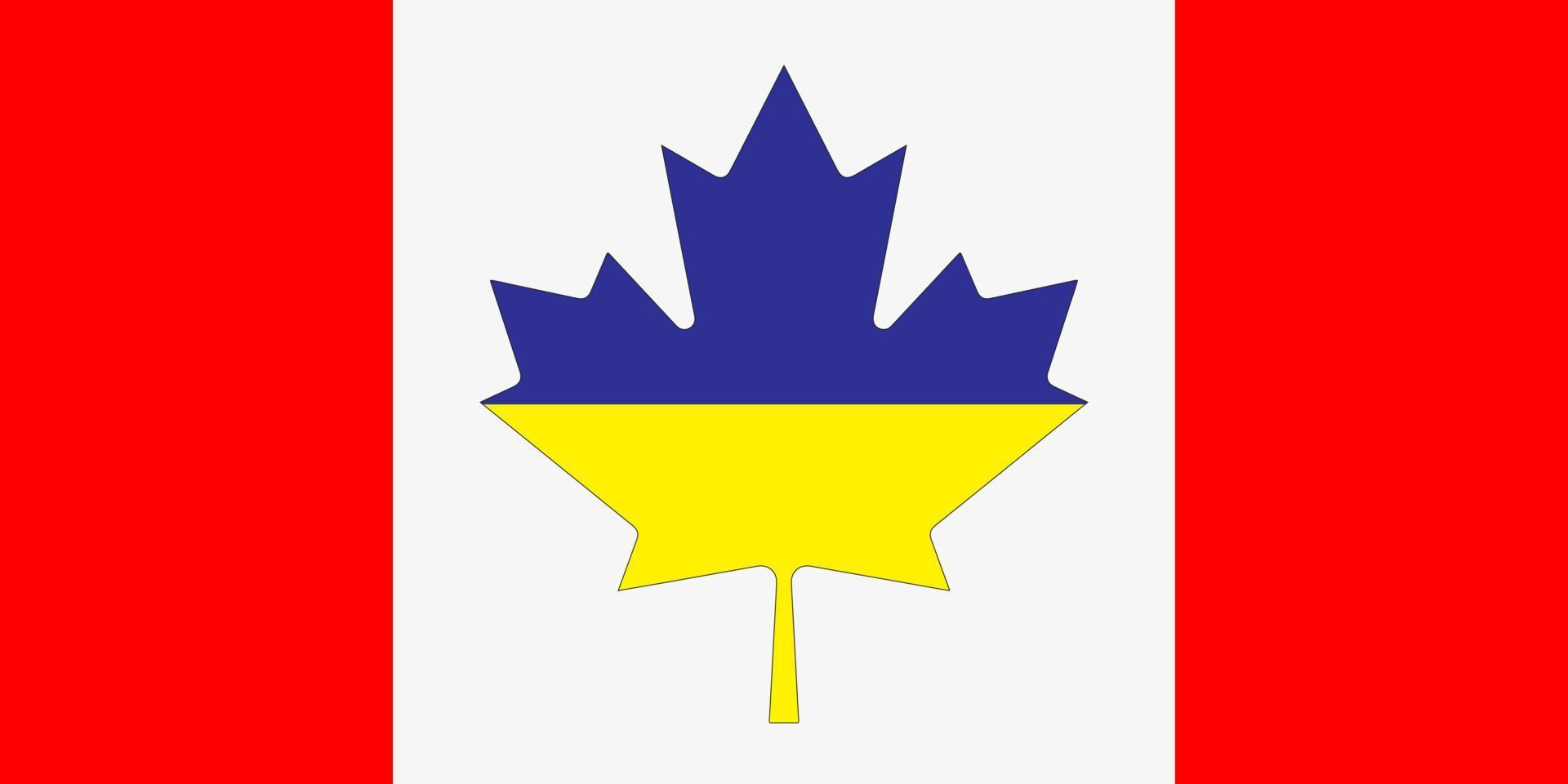 bandeira do canadá, colorida com as cores da bandeira da ucrânia. ilustração vetorial. vetor