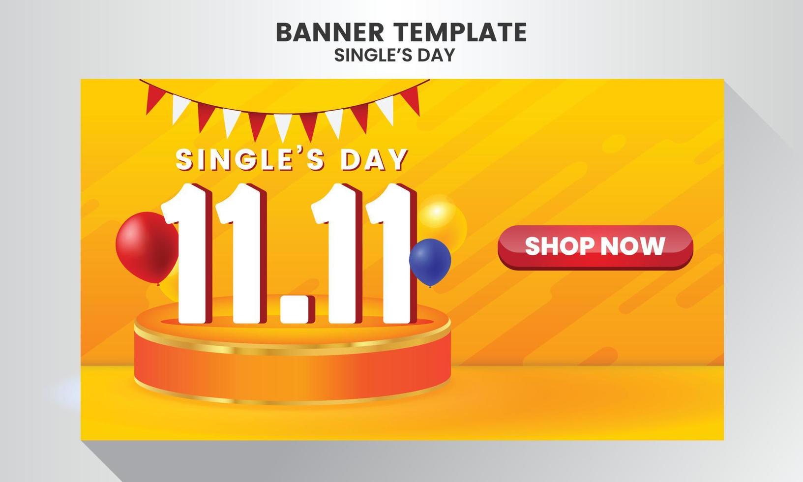 modelo de banner de ilustração de venda de dia único realista laranja com balão e palco de festa vetor