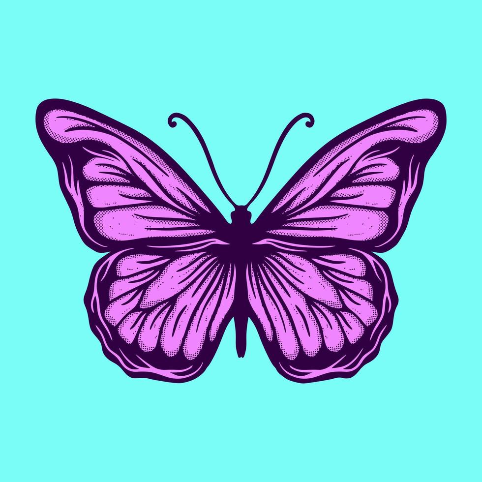 ilustração de borboleta esboço desenhado à mão colorido para tatuagem, adesivos, etc vetor