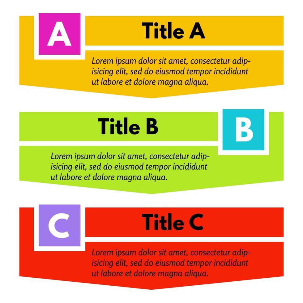 conjunto de três banners de opções coloridas horizontais. modelo de design infográfico passo a passo. ilustração vetorial vetor