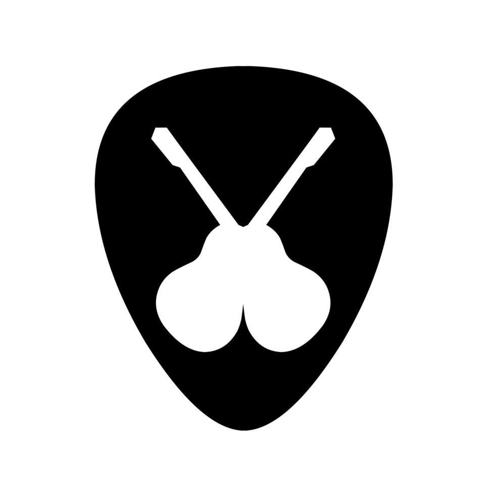 silhueta vetorial de uma palheta com dois símbolos de guitarra em um fundo branco. ótimo para logotipos de casas de guitarra, tons, músicas, arte. vetor