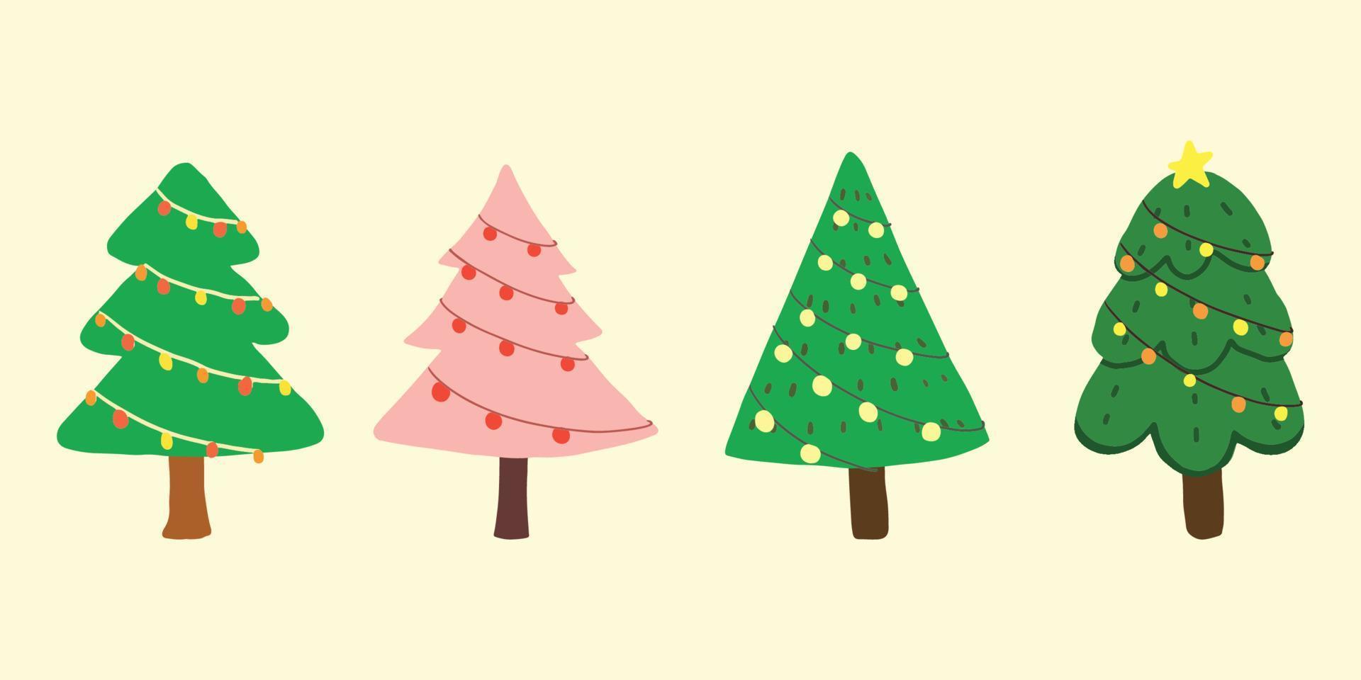 conjunto de árvores de natal doodle desenhados à mão. design para modelo, pôster, decorar, adesivo, celebração, cartão vetor