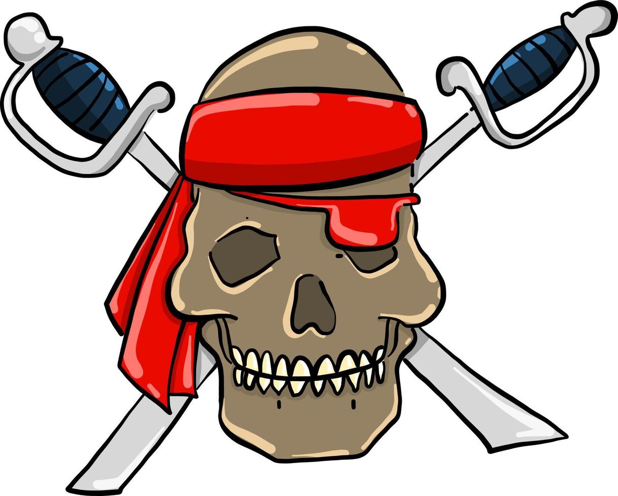 caveira de pirata com espadas, ilustração, vetor em fundo branco