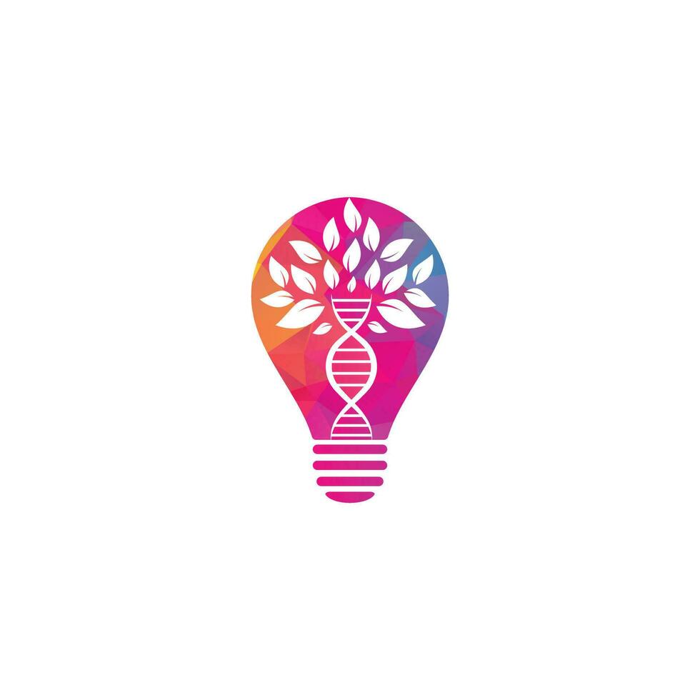 design de logotipo de vetor de conceito de forma de bulbo de árvore de DNA. ícone genético de dna. dna com design de logotipo de vetor de folhas verdes.