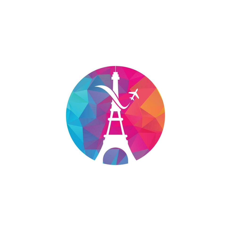 logotipo de viagens da frança. torre eiffel de paris com avião para design de logotipo de viagem vetor
