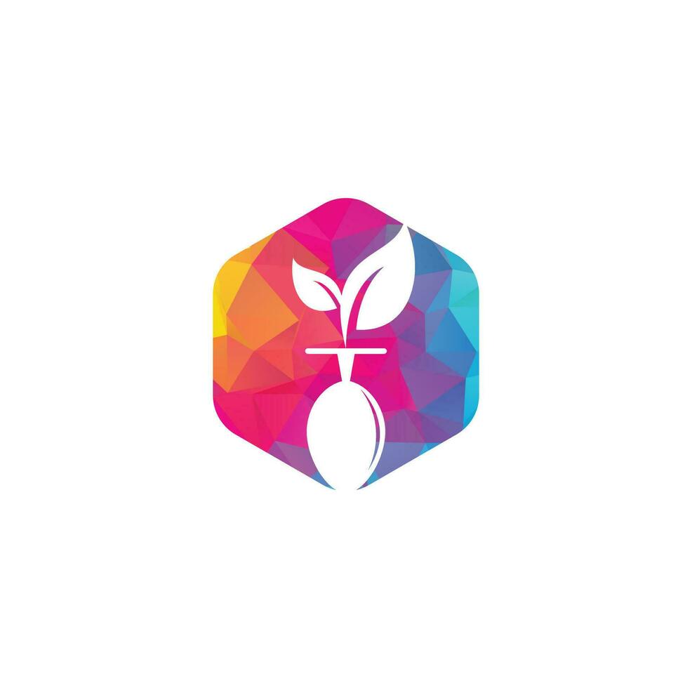 modelo de logotipo de comida saudável. logotipo de alimentos orgânicos com símbolo de colher e folha. vetor