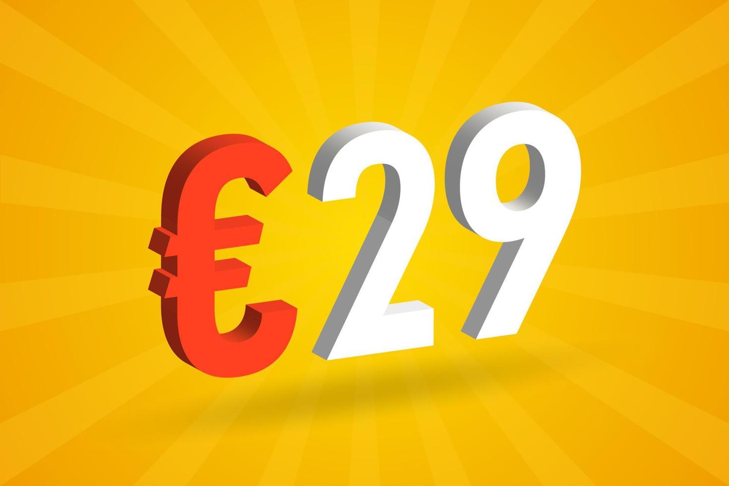 símbolo de texto de vetor 3d de moeda de 29 euros. vetor de estoque de dinheiro da união europeia de 29 euros 3d