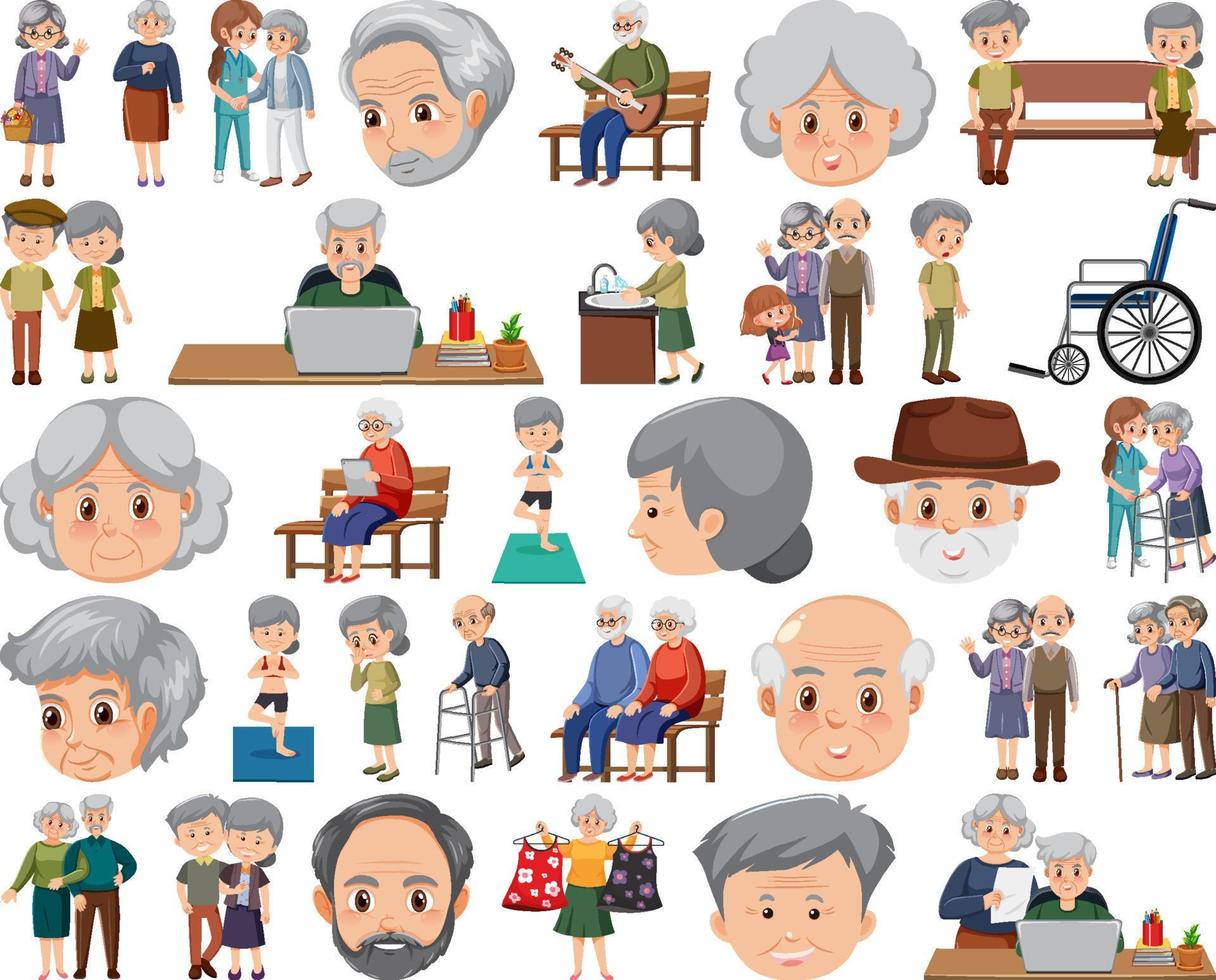 coleção de ícones de pessoas idosas vetor