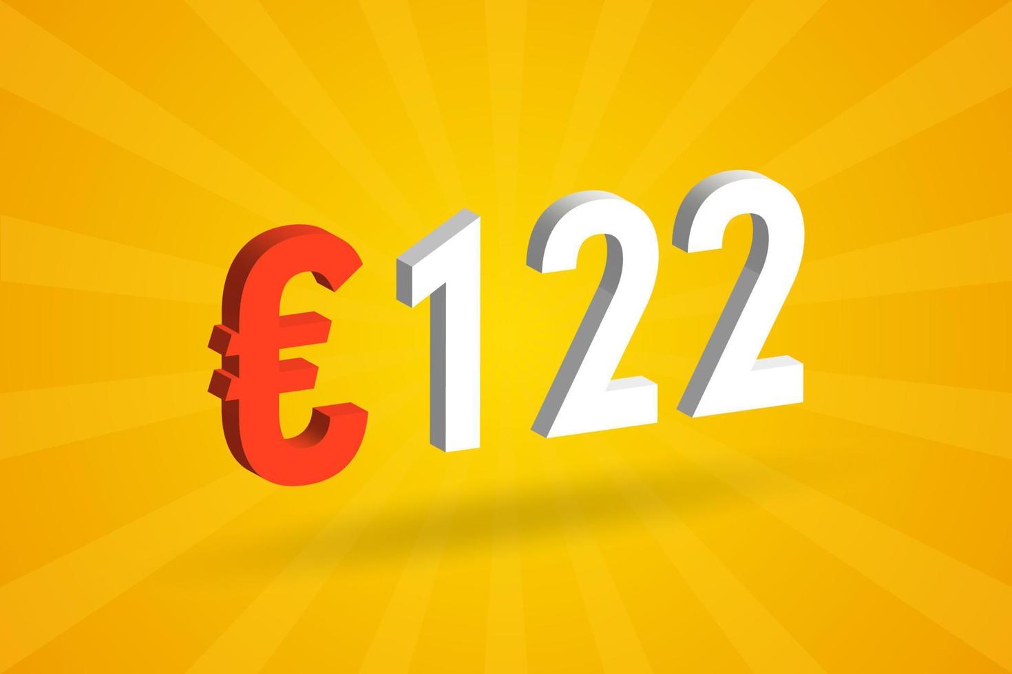 símbolo de texto de vetor 3d de moeda de 122 euros. vetor de estoque de dinheiro da união europeia de 122 euros 3d