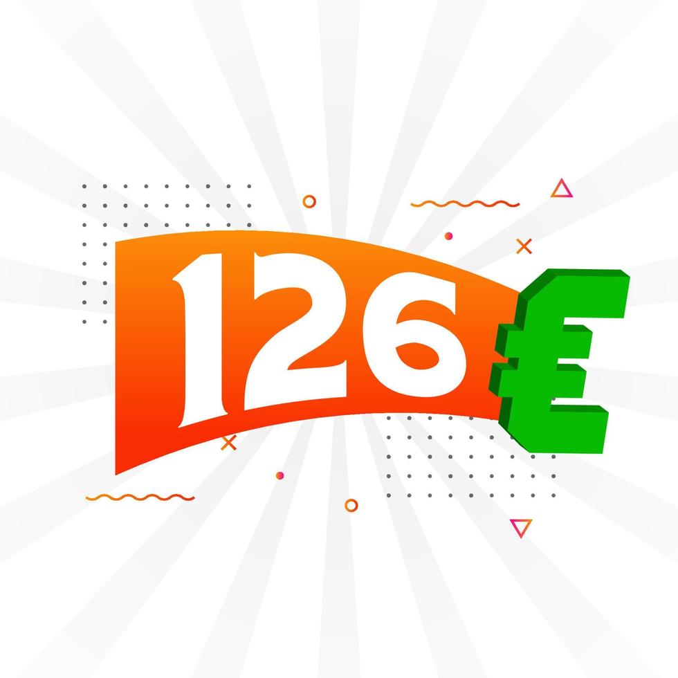 Símbolo de texto de vetor de moeda de 126 euros. vetor de estoque de dinheiro da união europeia de 126 euros