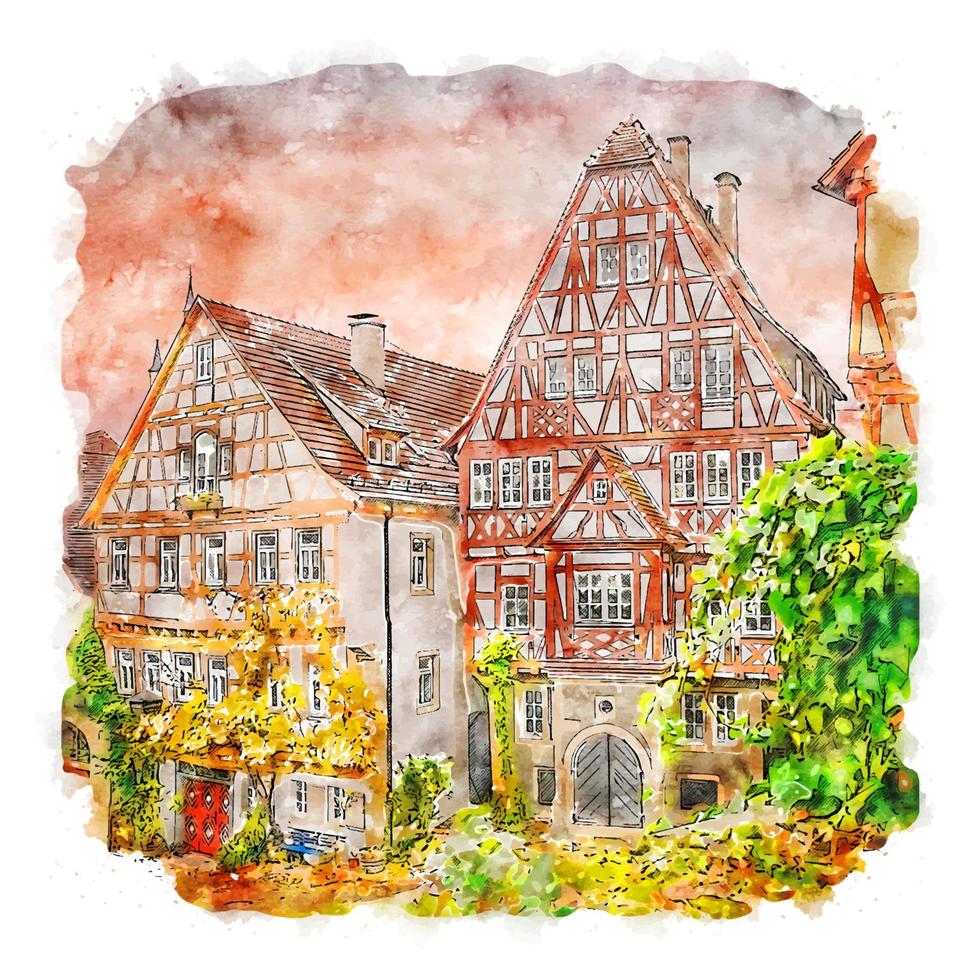 mau wimpfen alemanha esboço em aquarela ilustração desenhada à mão vetor