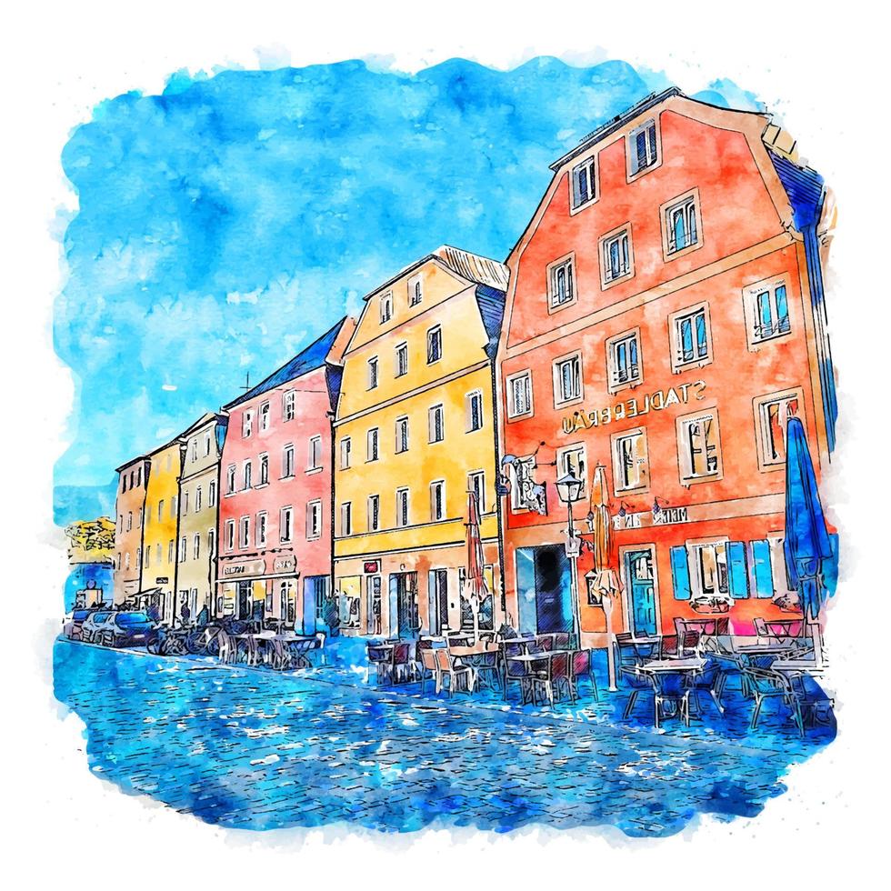 stadtamhof bayern alemanha esboço em aquarela ilustração desenhada à mão vetor