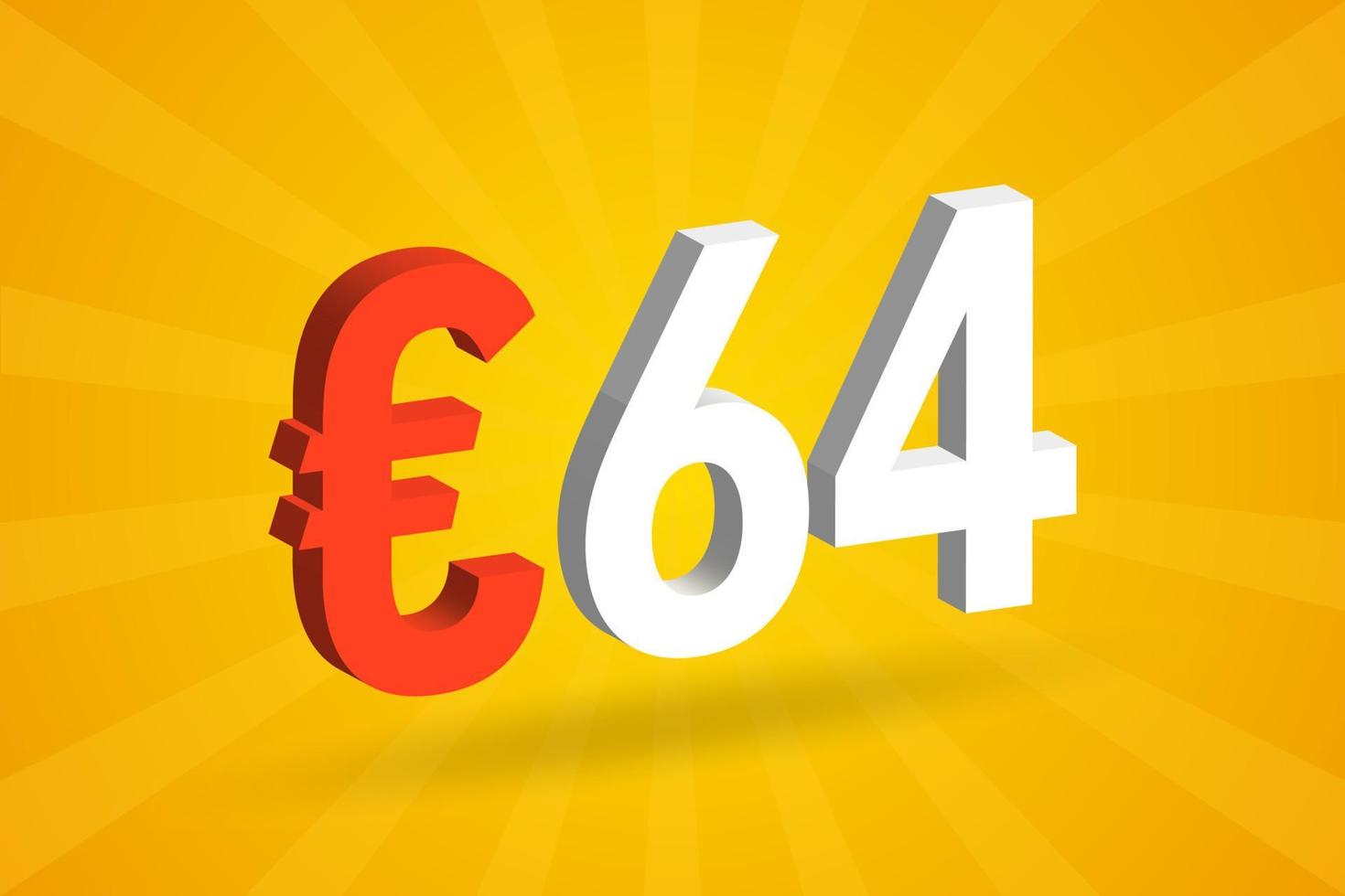 símbolo de texto de vetor 3d de moeda de 64 euros. vetor de estoque de dinheiro da união europeia 3d 64 euros