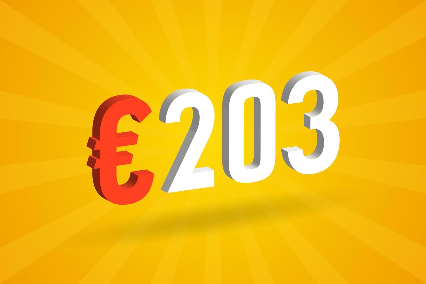 símbolo de texto de vetor 3d de moeda de 203 euros. vetor de estoque de dinheiro da união europeia 3d 203 euros