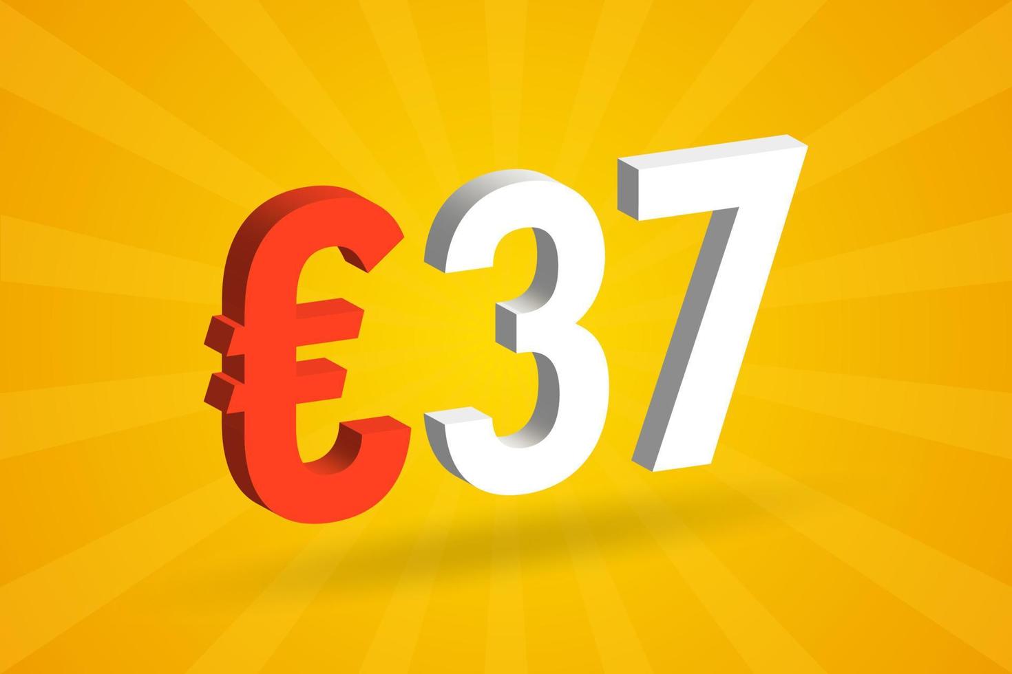 símbolo de texto de vetor 3d de moeda de 37 euros. vetor de estoque de dinheiro da união europeia 3d 37 euros