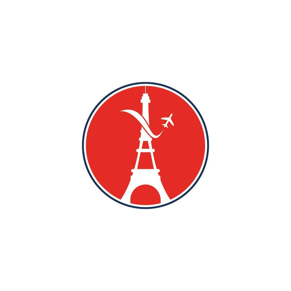 logotipo de viagens da frança. torre eiffel de paris com avião para design de logotipo de viagem vetor