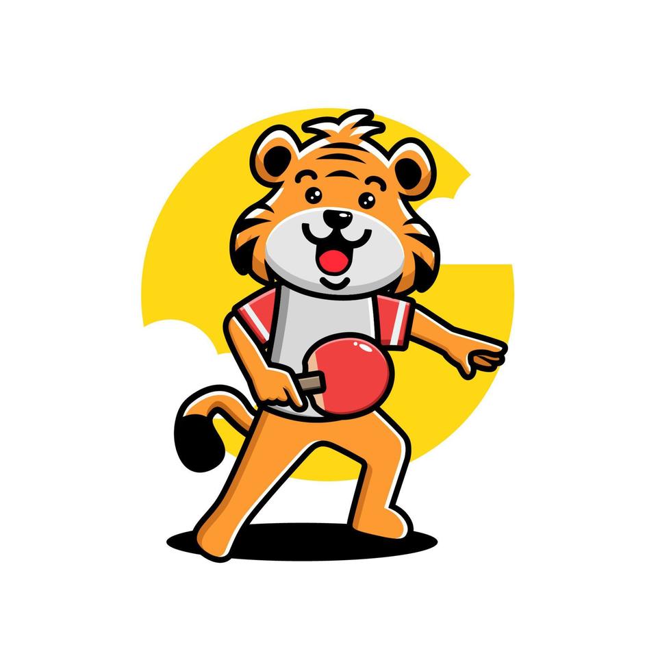 lindo tigre jogando tênis de mesa vetor