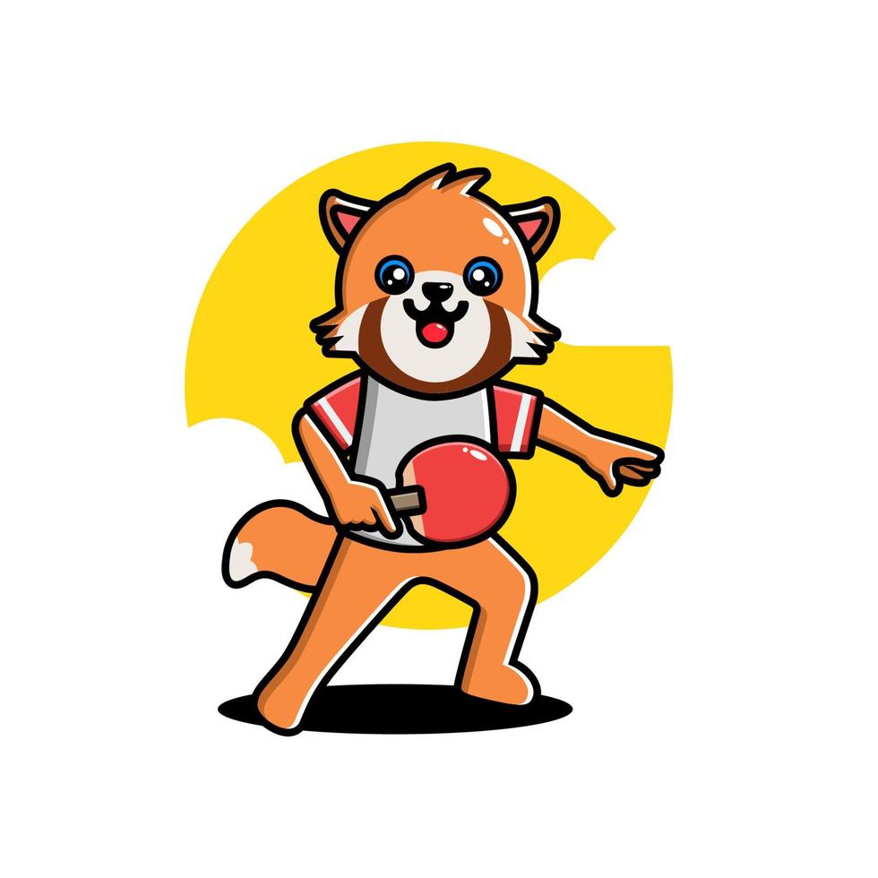 lindo panda vermelho jogando tênis de mesa vetor