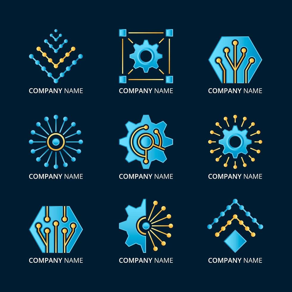 conjunto de logotipo de tecnologia gradiente vetor