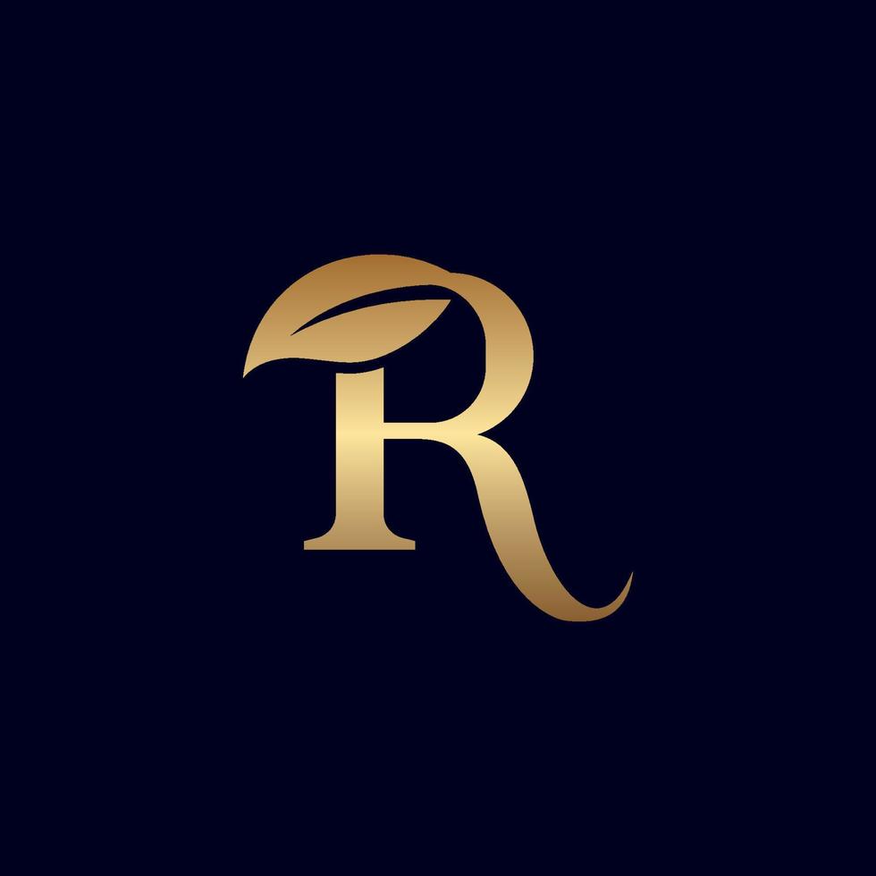 logotipo de ouro r com folha vetor