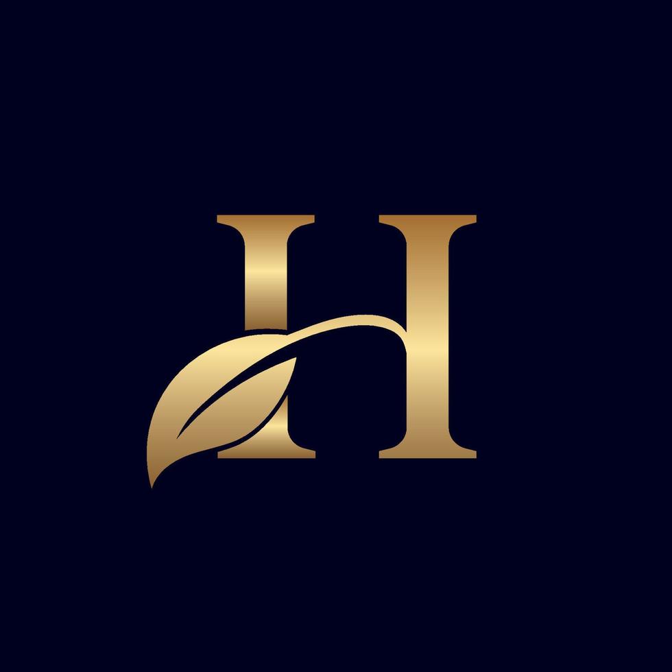 logotipo de ouro h com folha vetor