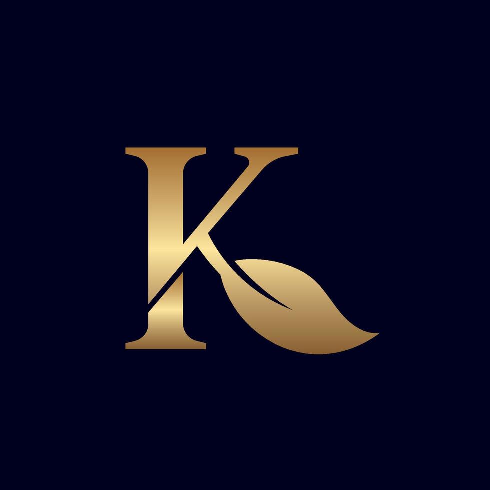 logotipo de ouro k com folha vetor