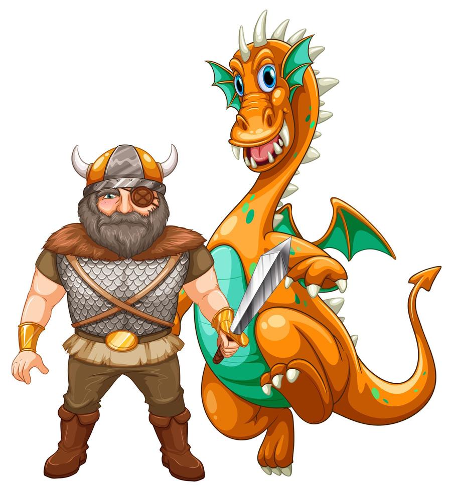 viking e dragão vetor