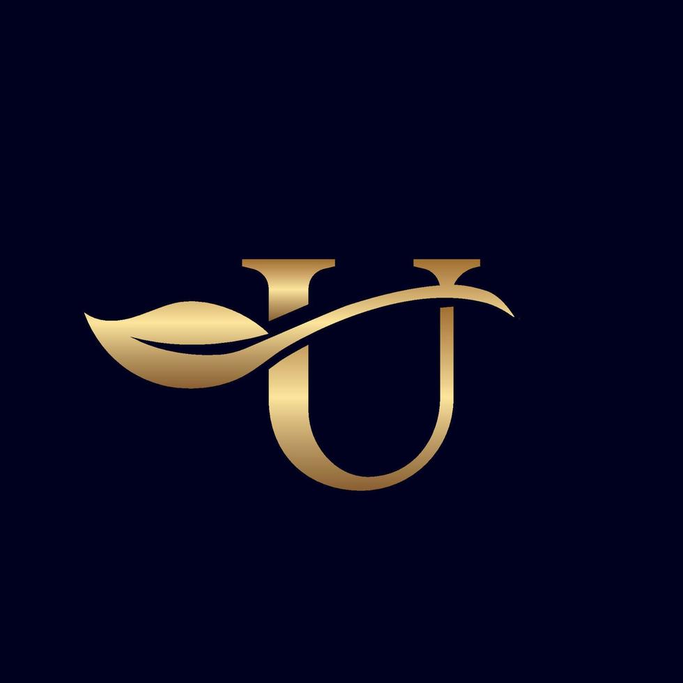 logotipo de ouro u com folha vetor