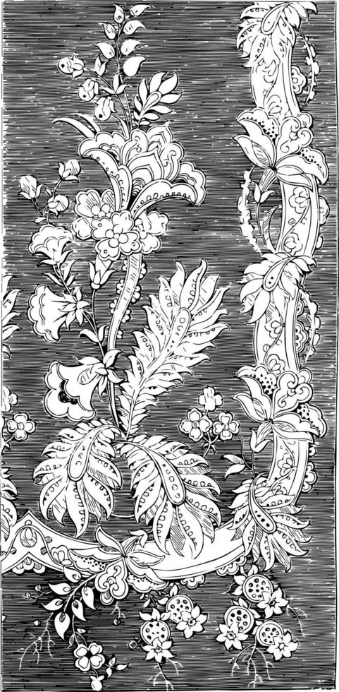 tecido de veludo figurado é projetado em um design floral e folha, gravura vintage. vetor