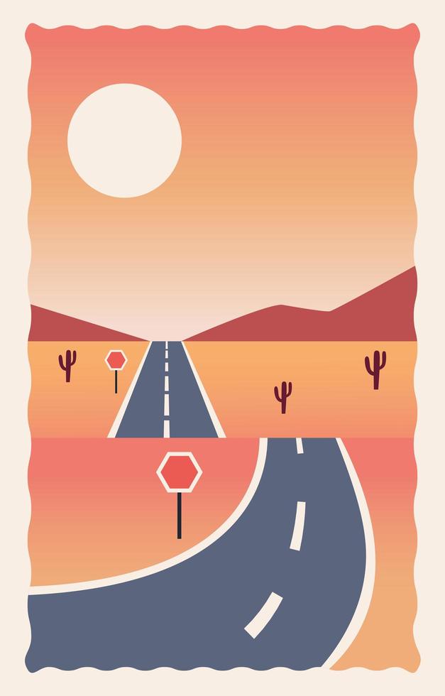cena da paisagem do deserto com estrada vetor