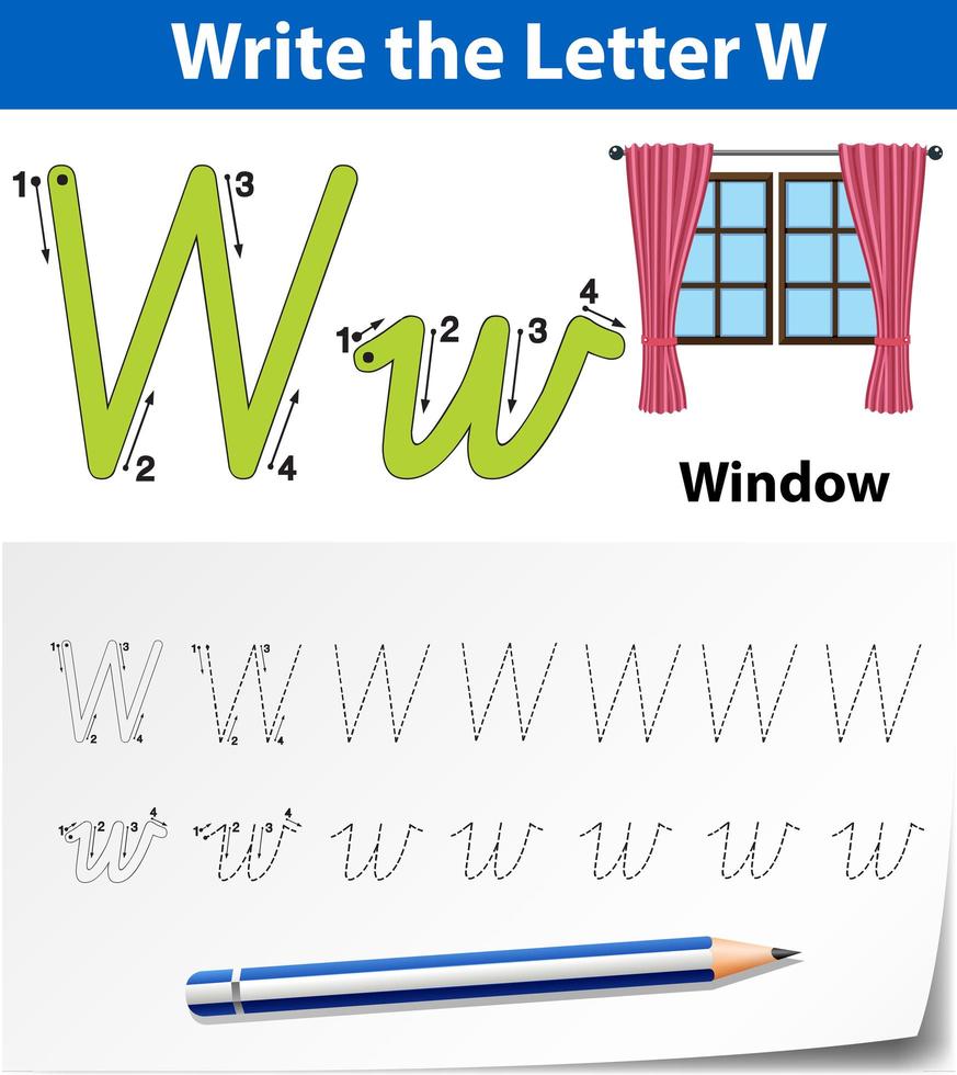 letra w traçando planilha do alfabeto com janela vetor