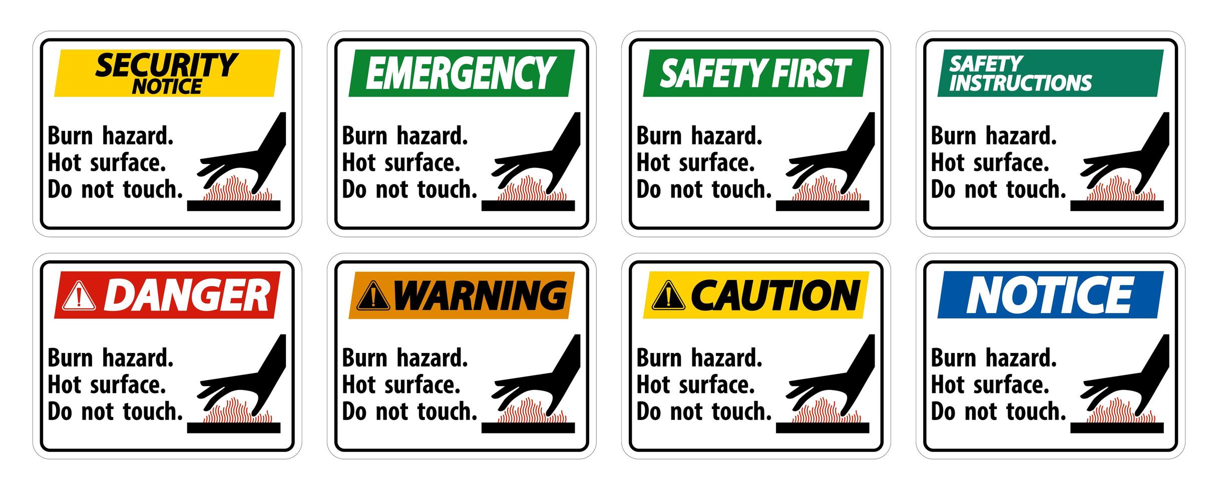 perigo de queimadura e sinais de superfície quente vetor