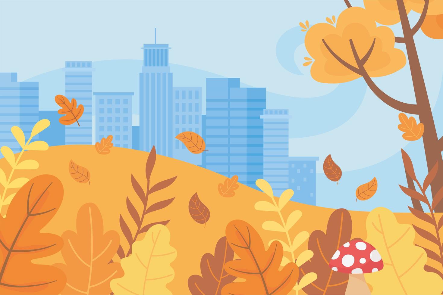 paisagem no outono. edifícios urbanos da cidade e árvores vetor