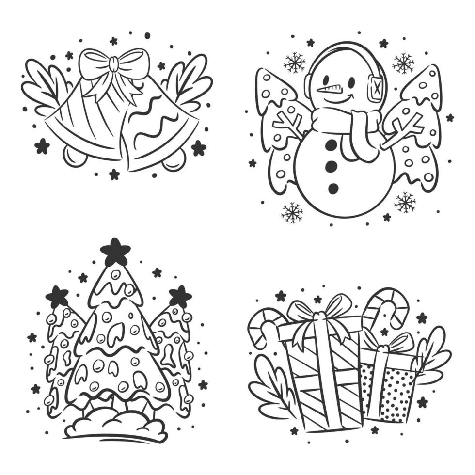 conjunto de ícones de natal de coloração desenhada à mão vetor