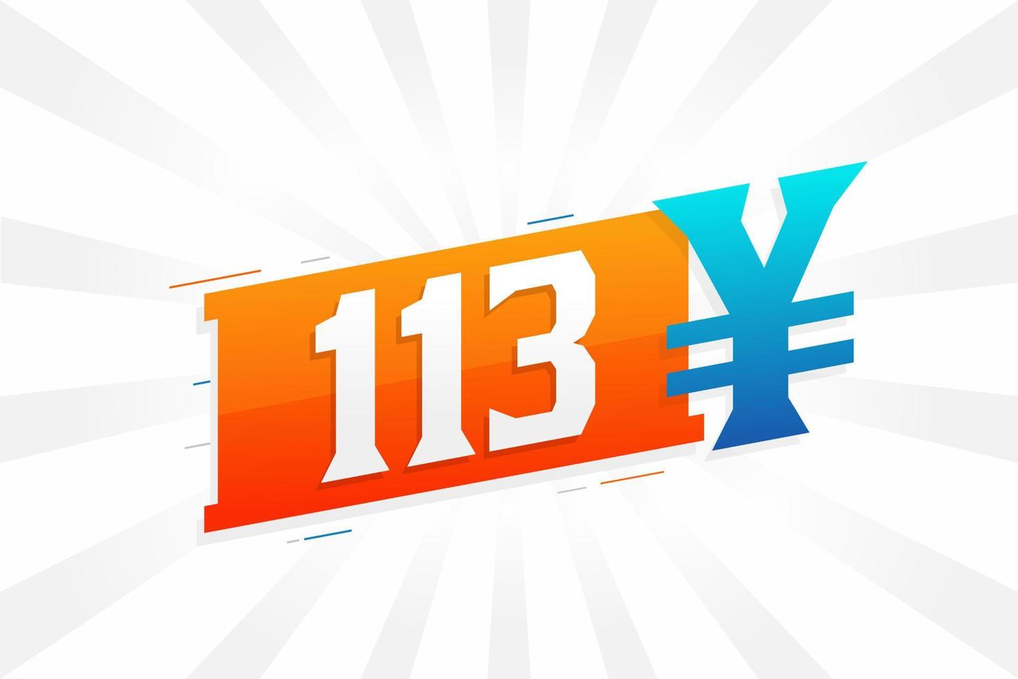 Símbolo de texto de vetor de moeda chinesa de 113 yuan. Vetor de estoque de dinheiro de moeda japonesa de 113 ienes