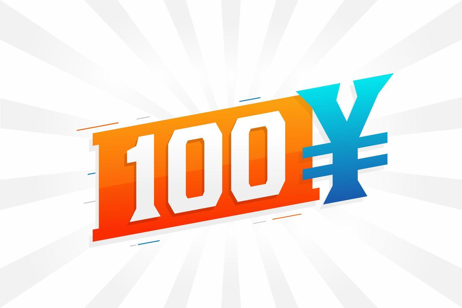 Símbolo de texto de vetor de moeda chinesa de 100 yuan. Vetor de estoque de dinheiro de moeda japonesa de 100 ienes