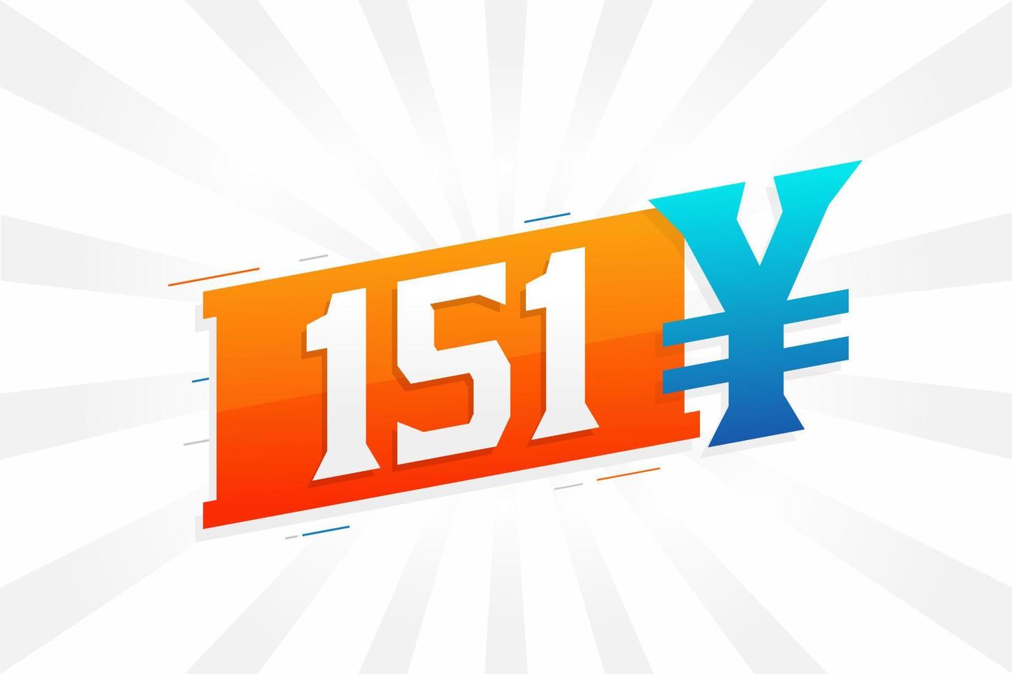 Símbolo de texto de vetor de moeda chinesa de 151 yuan. Vetor de estoque de dinheiro de moeda japonesa de 151 ienes